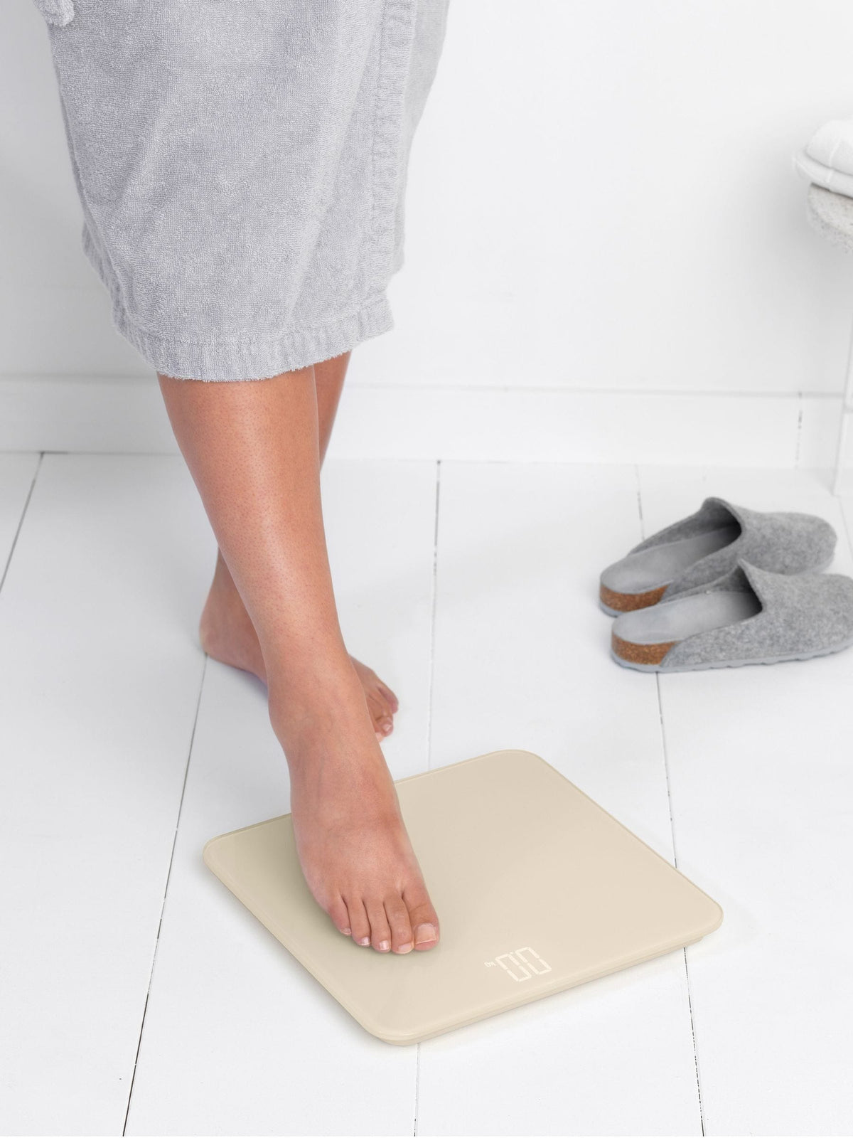 Brabantia Soft Beige ReNew digital bathroom scale, UK version