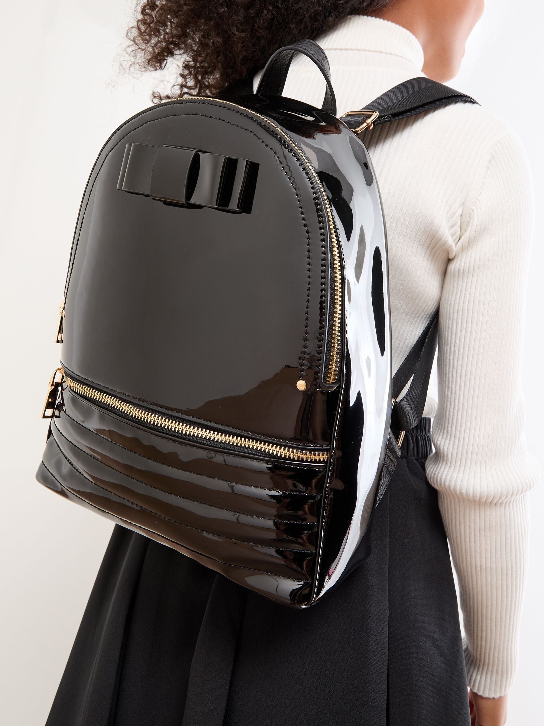 Lipsy black bow detail school backpack, imported from the UK