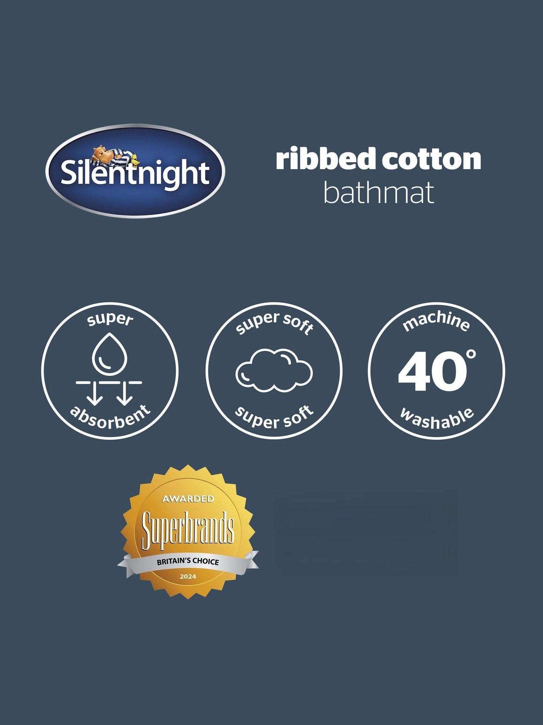 Silentnight white ribbed cotton bath mat 50x80cm - British product