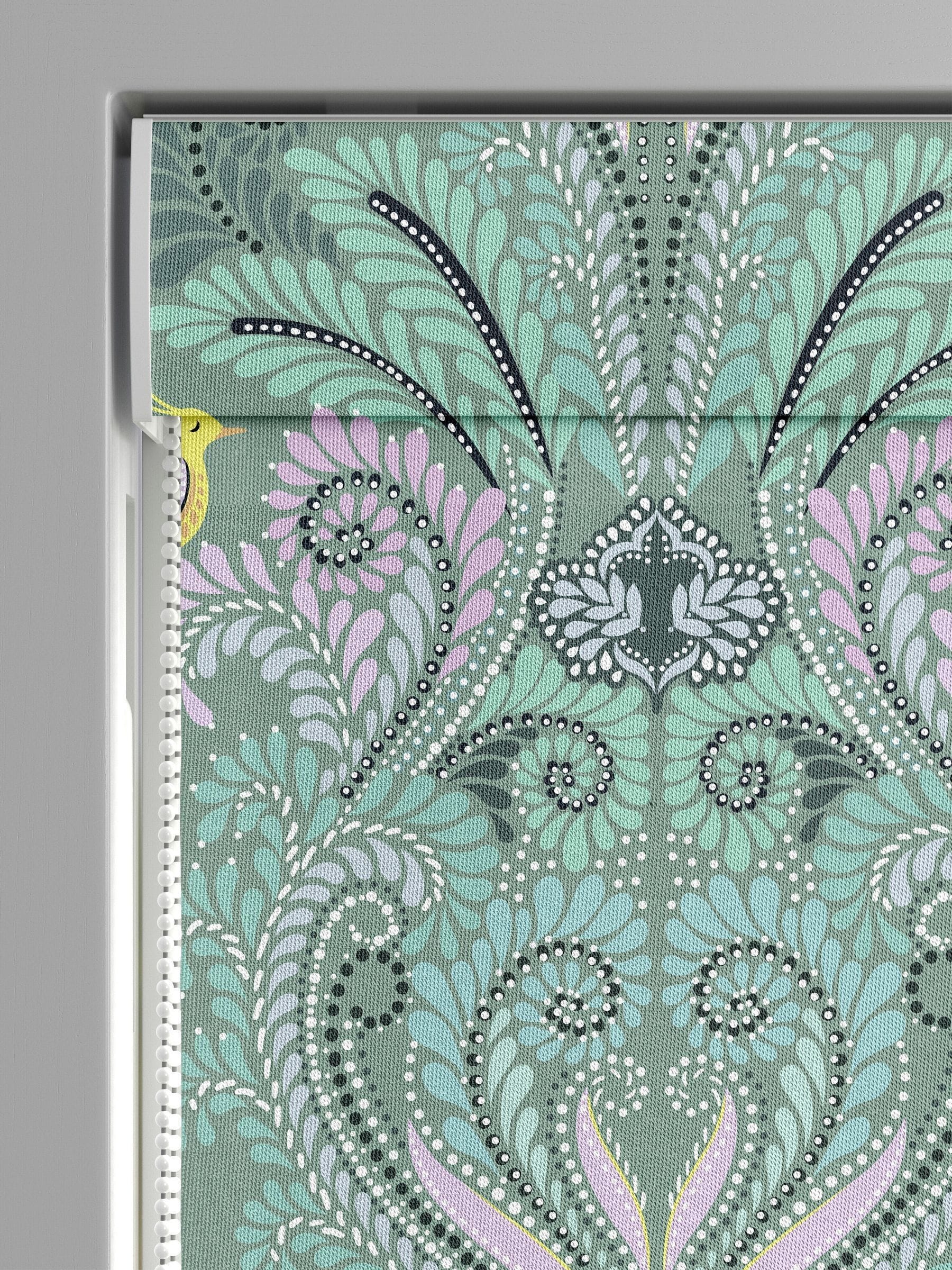 Sara Miller Roman blind sage green peacock filigree 1500x1400mm, imported from the UK
