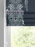 Sara Miller faux silk roman blind petrol blue peacock filigree (British brand)