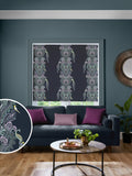 Sara Miller faux silk roman blind petrol blue peacock filigree (British brand)