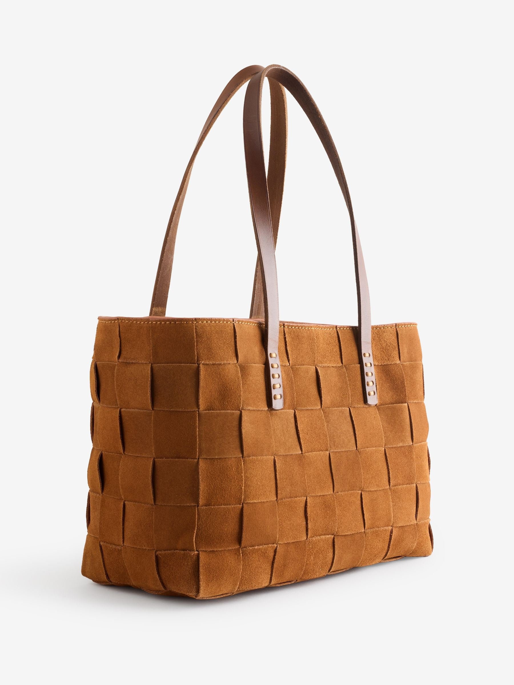 Dragon Diffusion suede tote bag with basket-weave design, imported from the UK