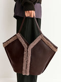 Hereu brown Calella curly shearling trim tote bag (British brand)