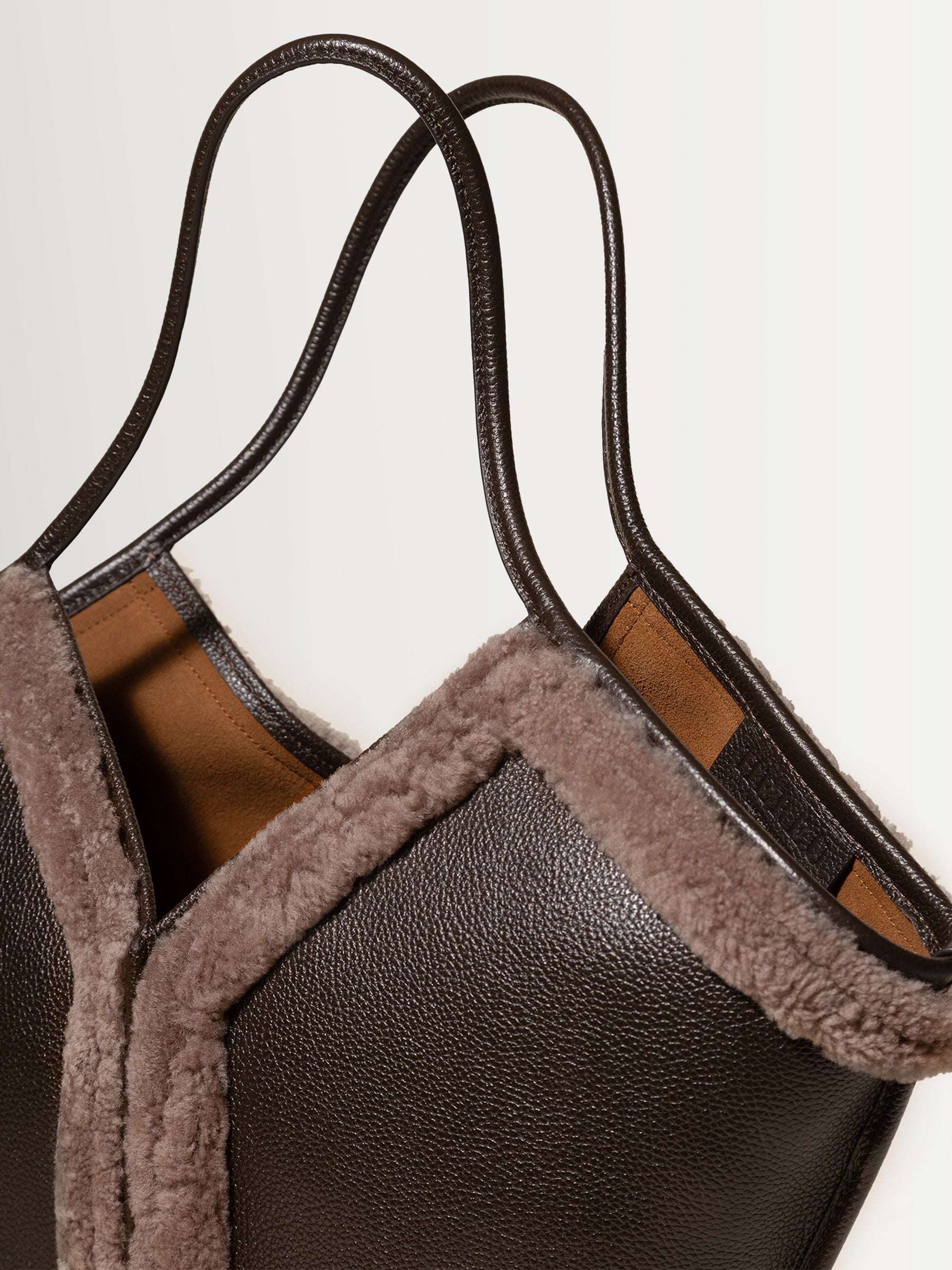 Hereu brown Calella curly shearling trim tote bag (British brand)