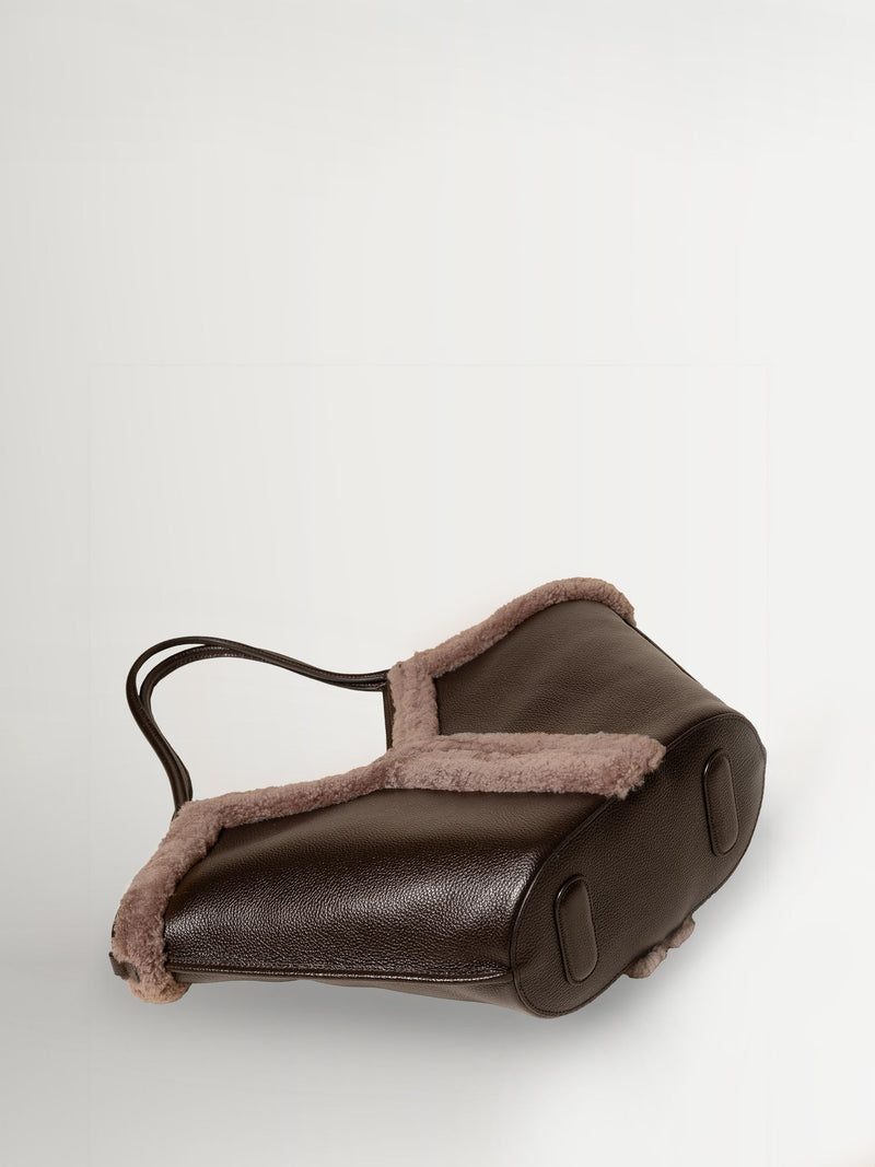 Hereu brown Calella curly shearling trim tote bag (British brand)
