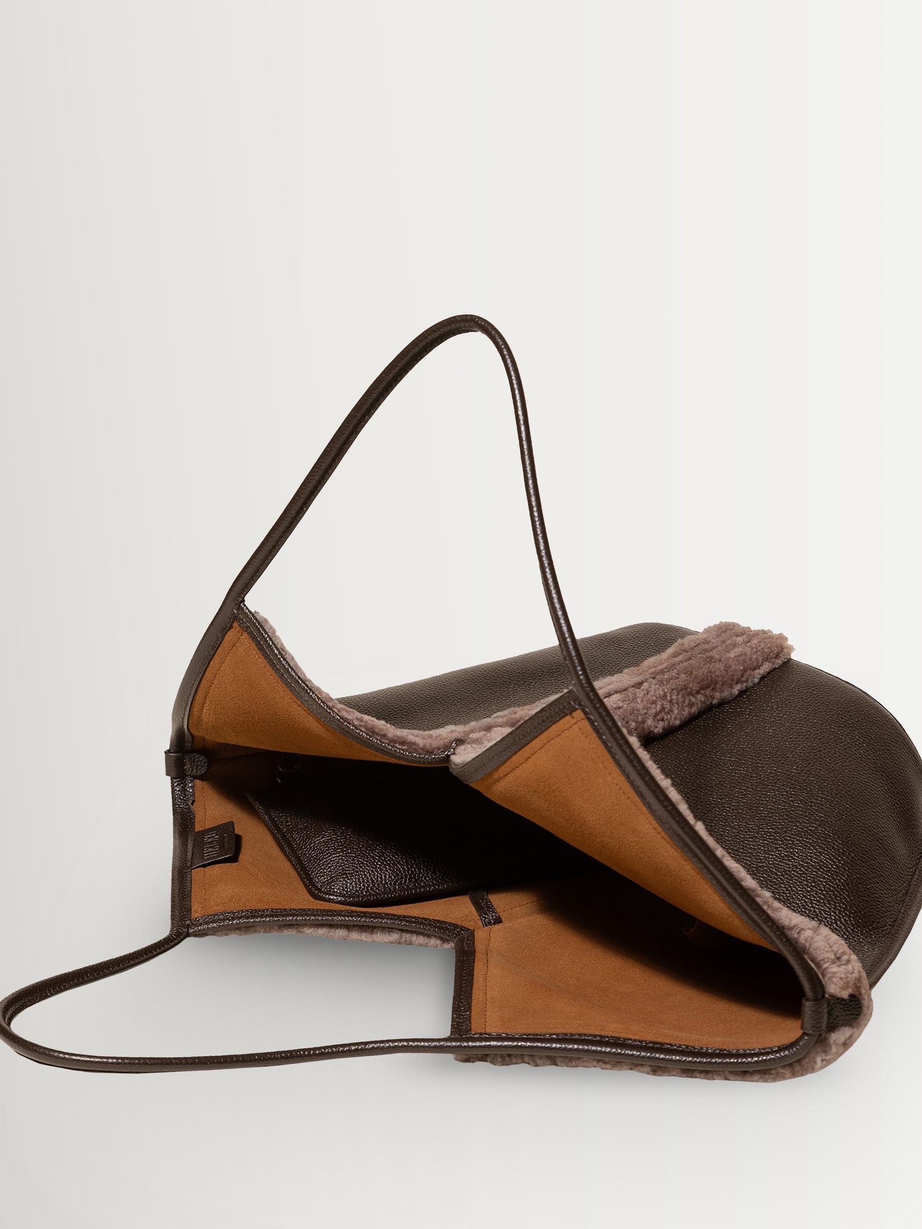 Hereu brown Calella curly shearling trim tote bag (British brand)
