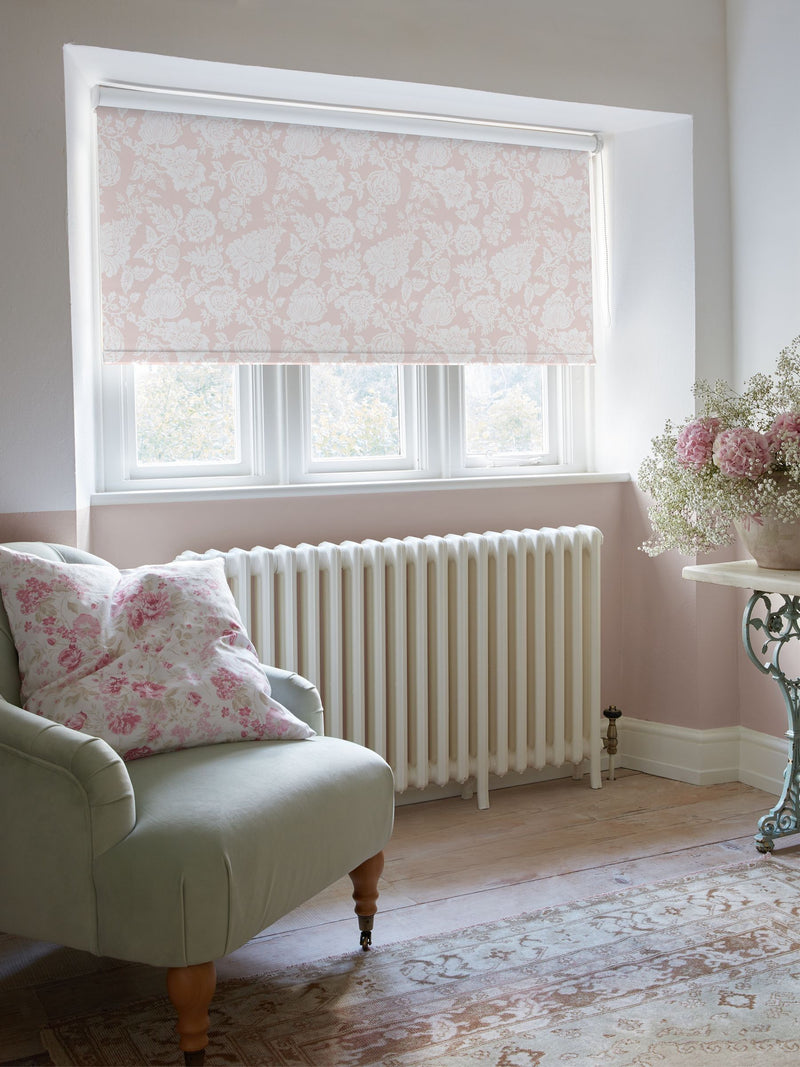 Shabby Chic Dusky Pink Stipple blackout roller blind (British brand)