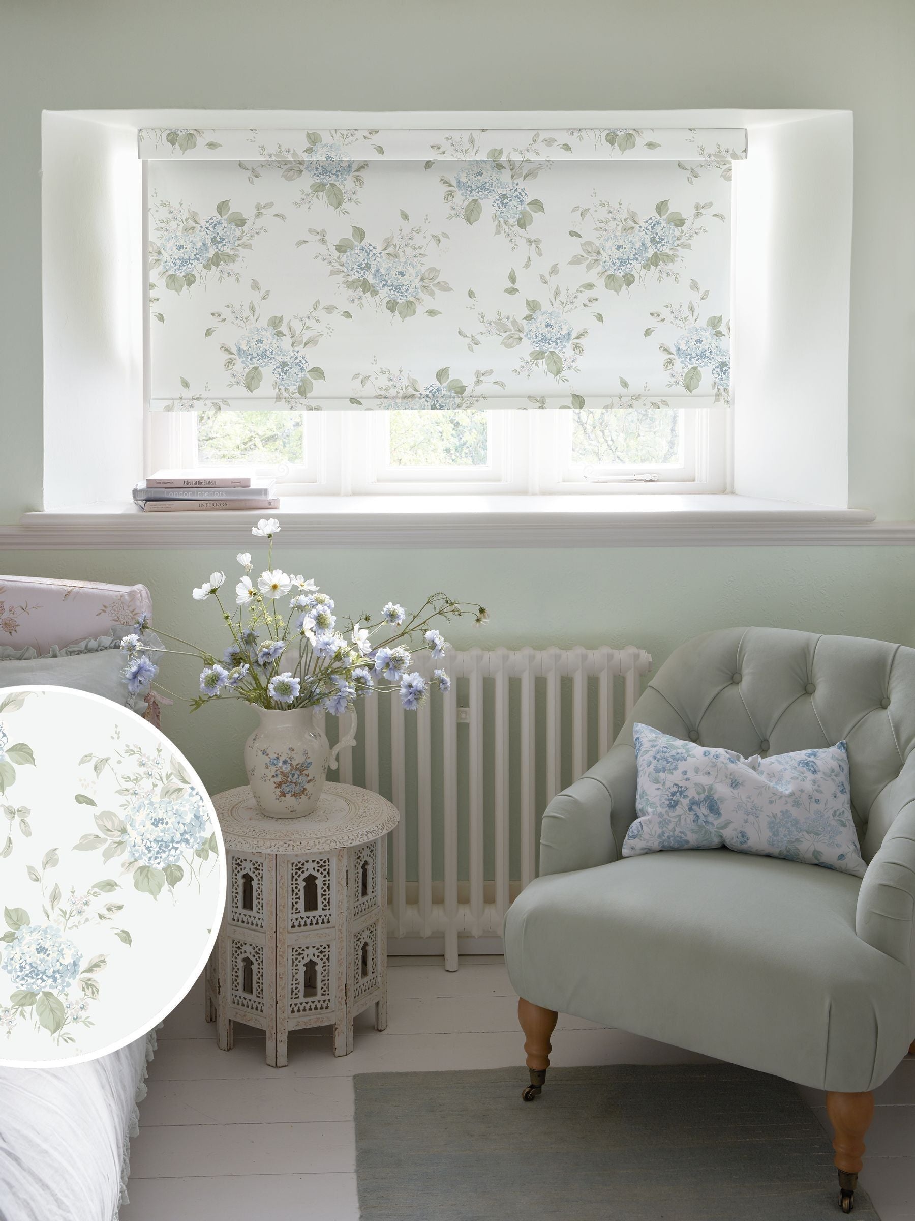 Shabby Chic Rachel Ashwell duck egg blue blackout roller blind (British brand)