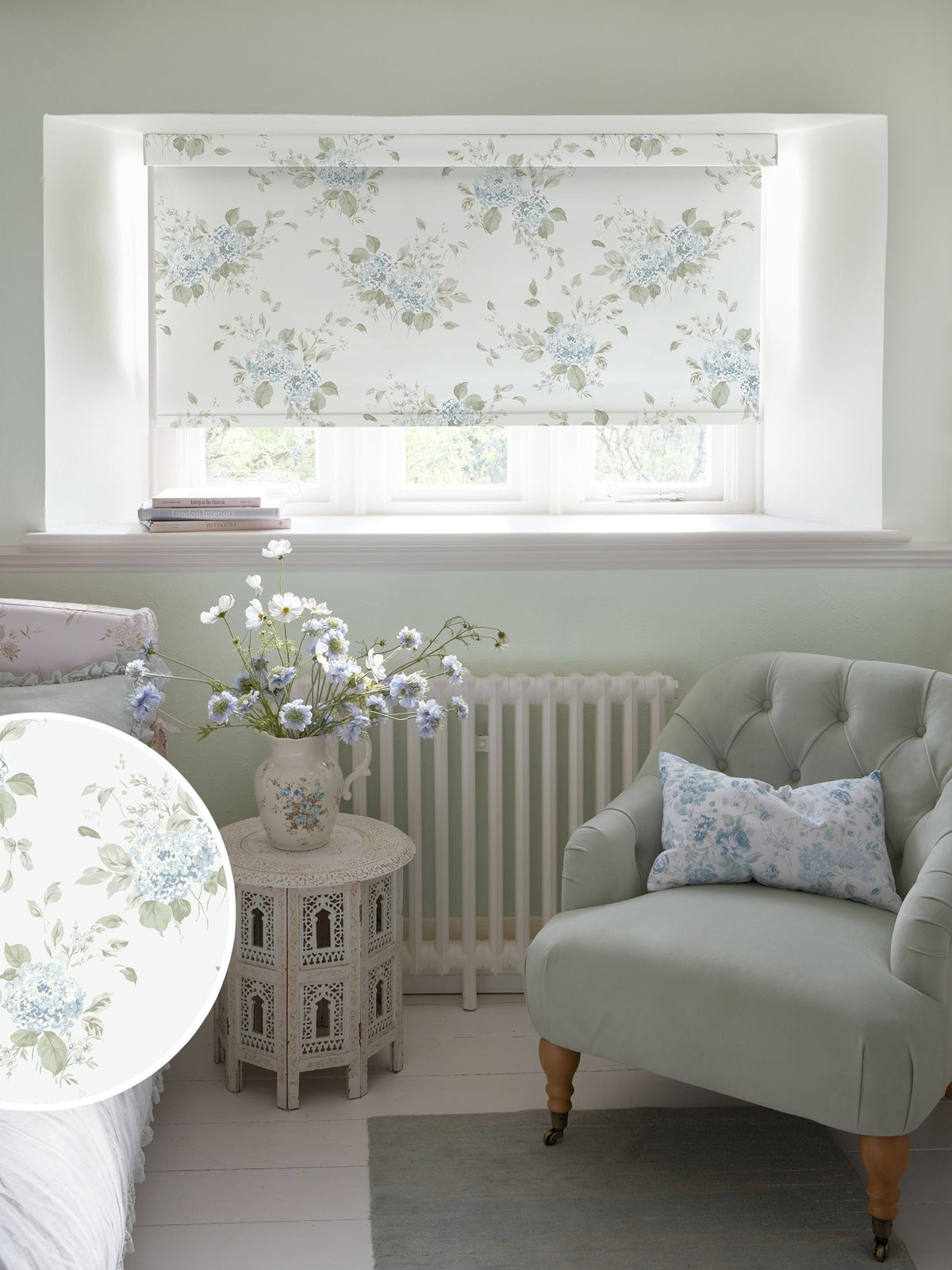 Shabby Chic Rachel Ashwell duck egg blue blackout roller blind (British brand)