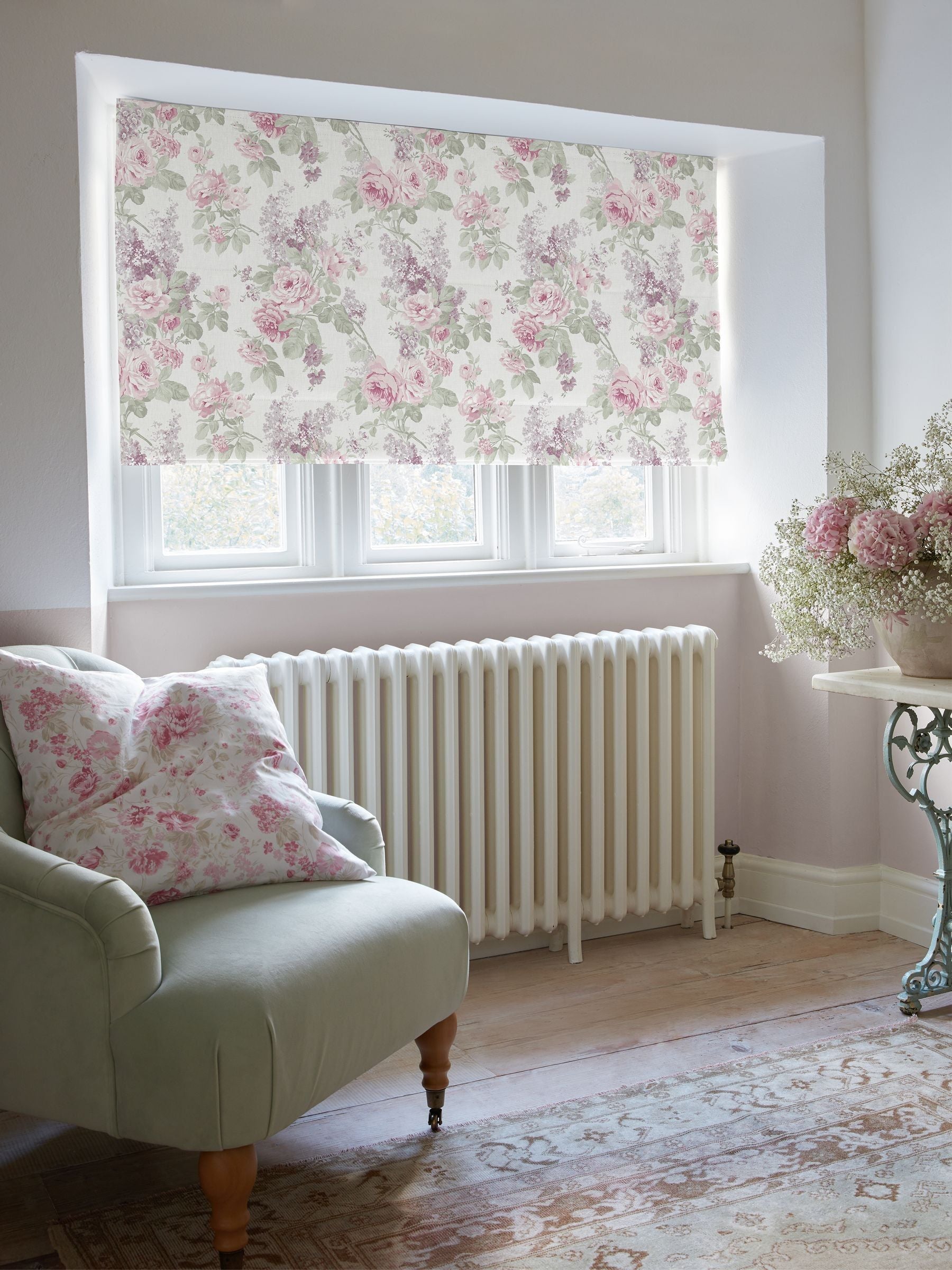 Shabby Chic roman blind lilac purple wild garden, imported from the UK