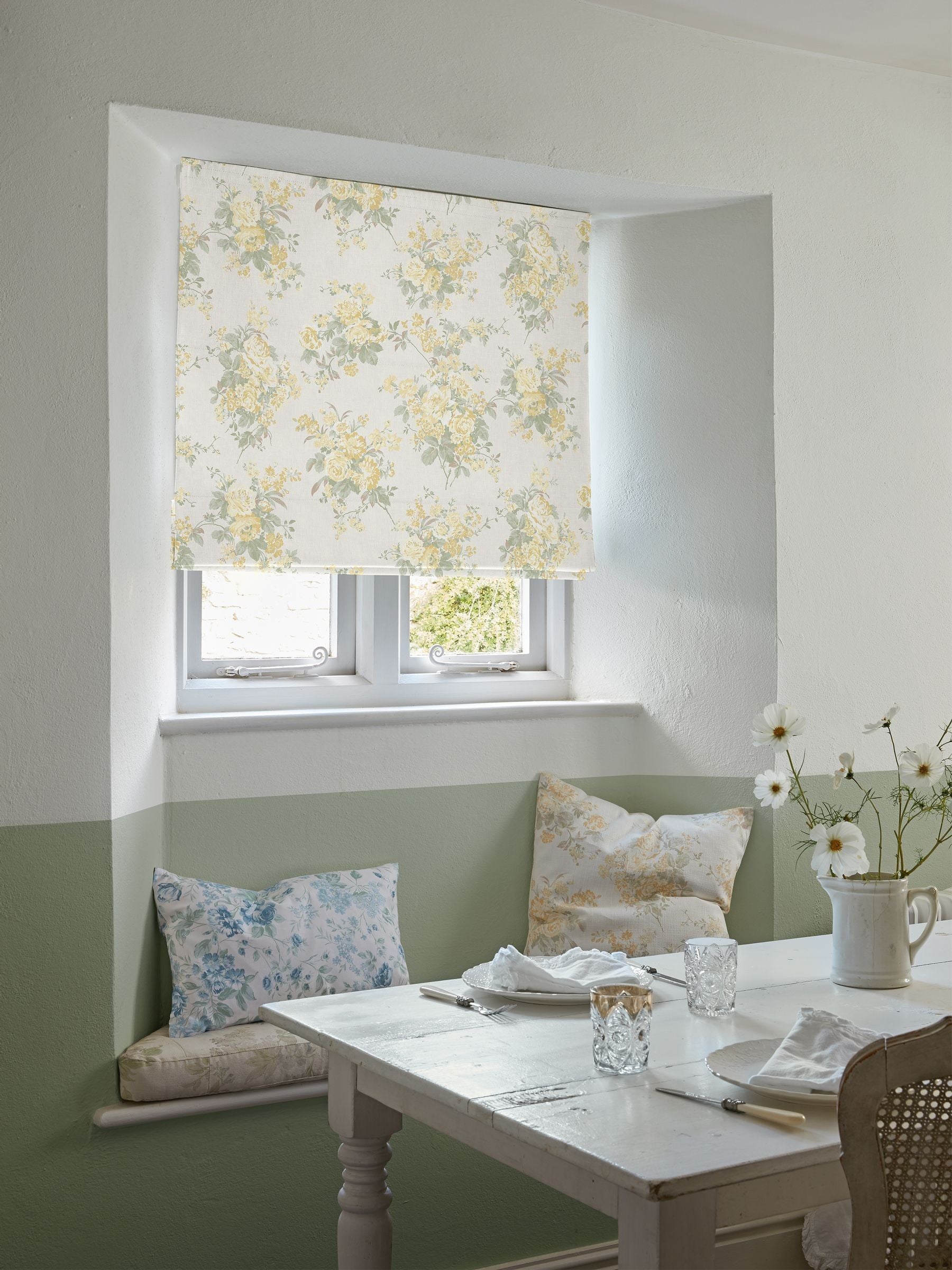 Shabby Chic yellow rose chintz roman blind, imported from the UK