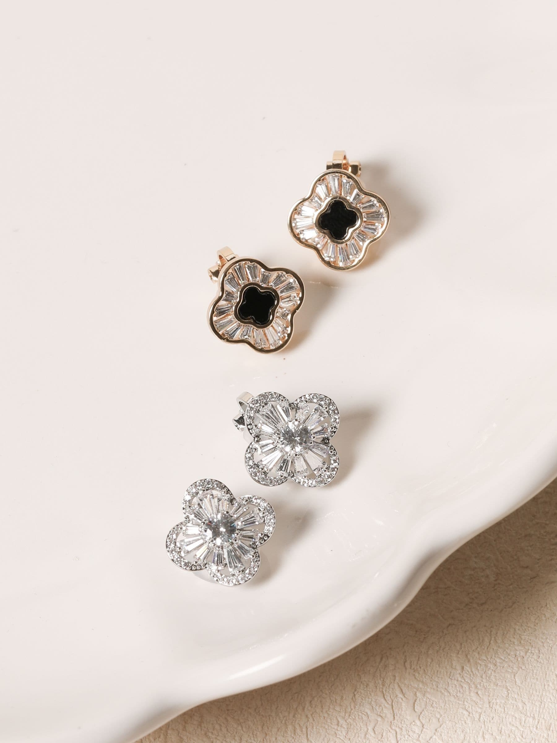 Jon Richard Gold Tone Cubic Zirconia And Jet Enamel Clip Earrings