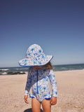 Blue palm print swim hat UPF 50+ for children - British product