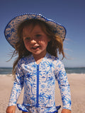 Blue palm print swim hat UPF 50+ for children - British product