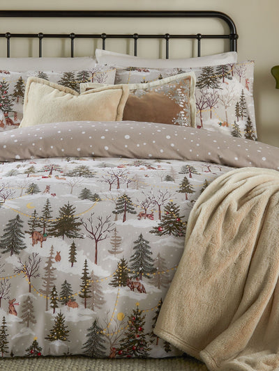 Next Furn Natural Christmas Brushed Cotton Forest Festivities Duvet Cover and Pillowcase Set- Buy online at McGrocer