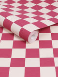 Graham & Brown Raspberry Envy Check Me Out wallpaper sample A4, UK version