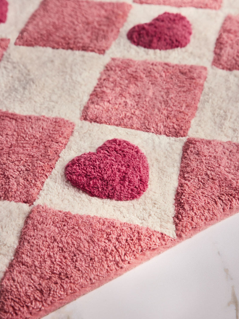 Pink Heart Bath Mat 100% cotton 50x80cm, imported from the UK