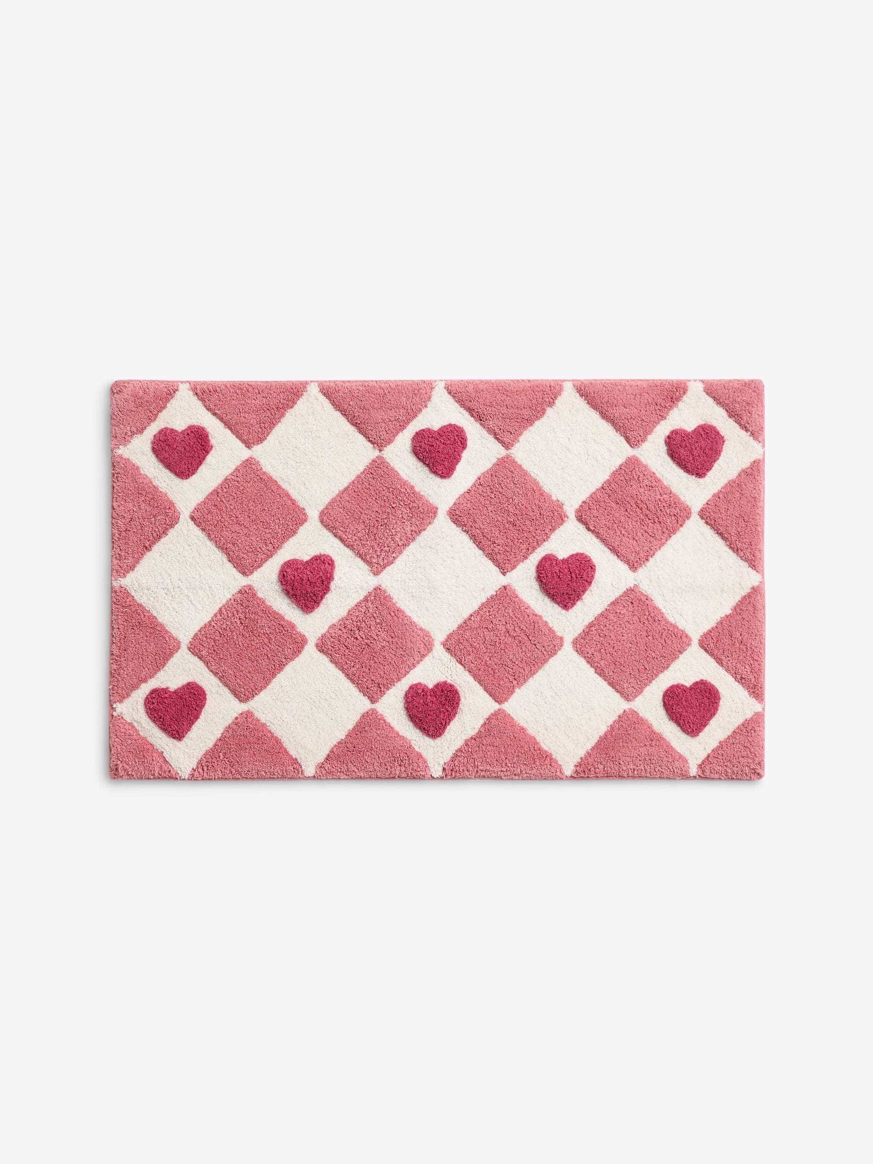 Pink Heart Bath Mat 100% cotton 50x80cm, imported from the UK
