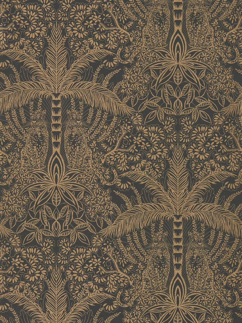 Clarke & Clarke Leopardo Exotica Copper Midnight wallpaper sample A4, imported from the UK