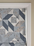 Blue patchwork Roman blind with blackout and thermal lining (British brand)