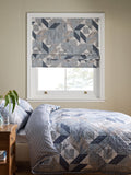 Blue patchwork Roman blind with blackout and thermal lining (British brand)