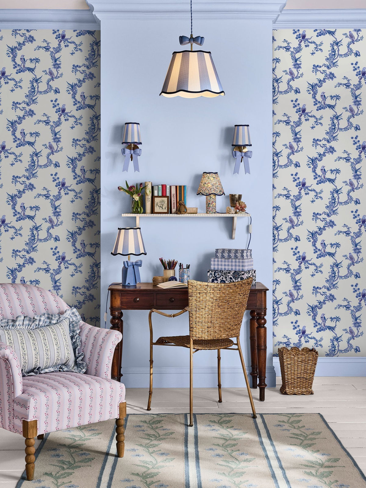 Cath Kidston blue Birds & Berries wallpaper sample A4 (British brand)