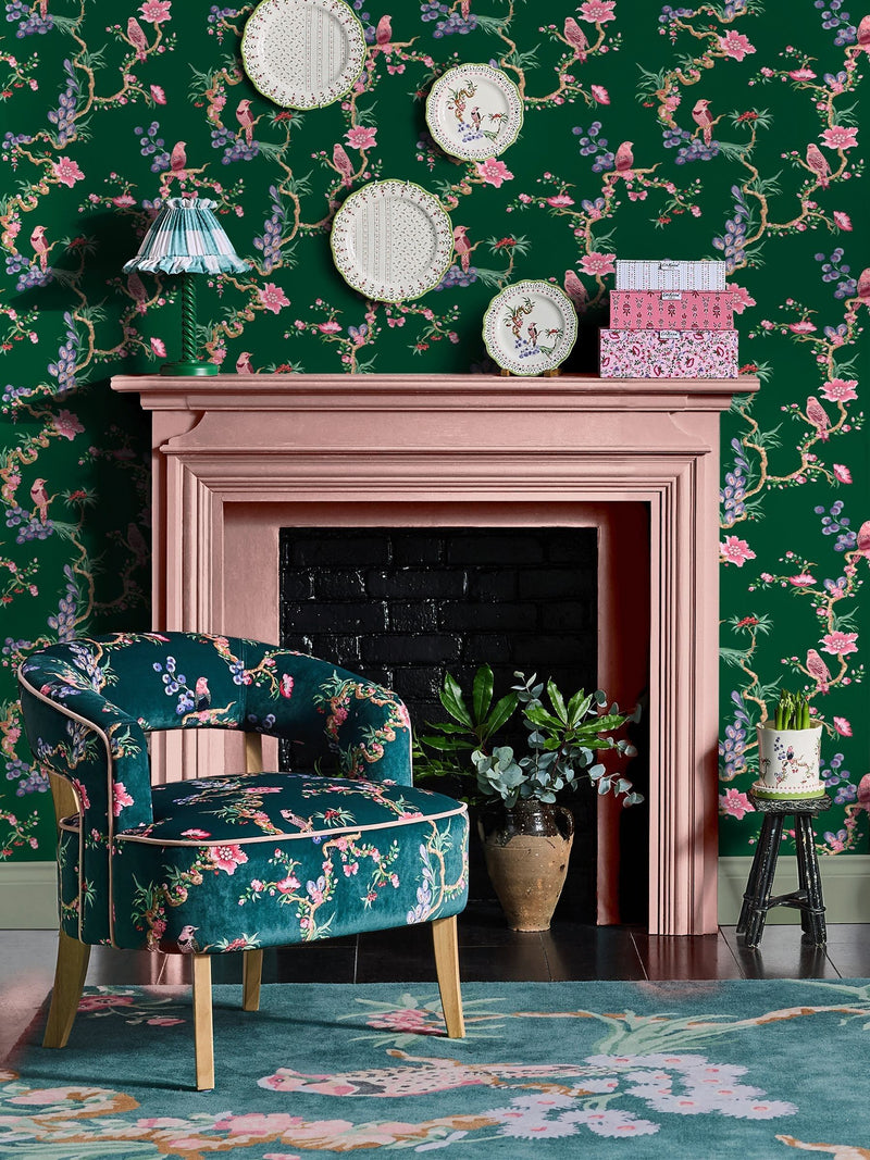 Cath Kidston Green Birds & Berries wallpaper sample A4, imported from the UK