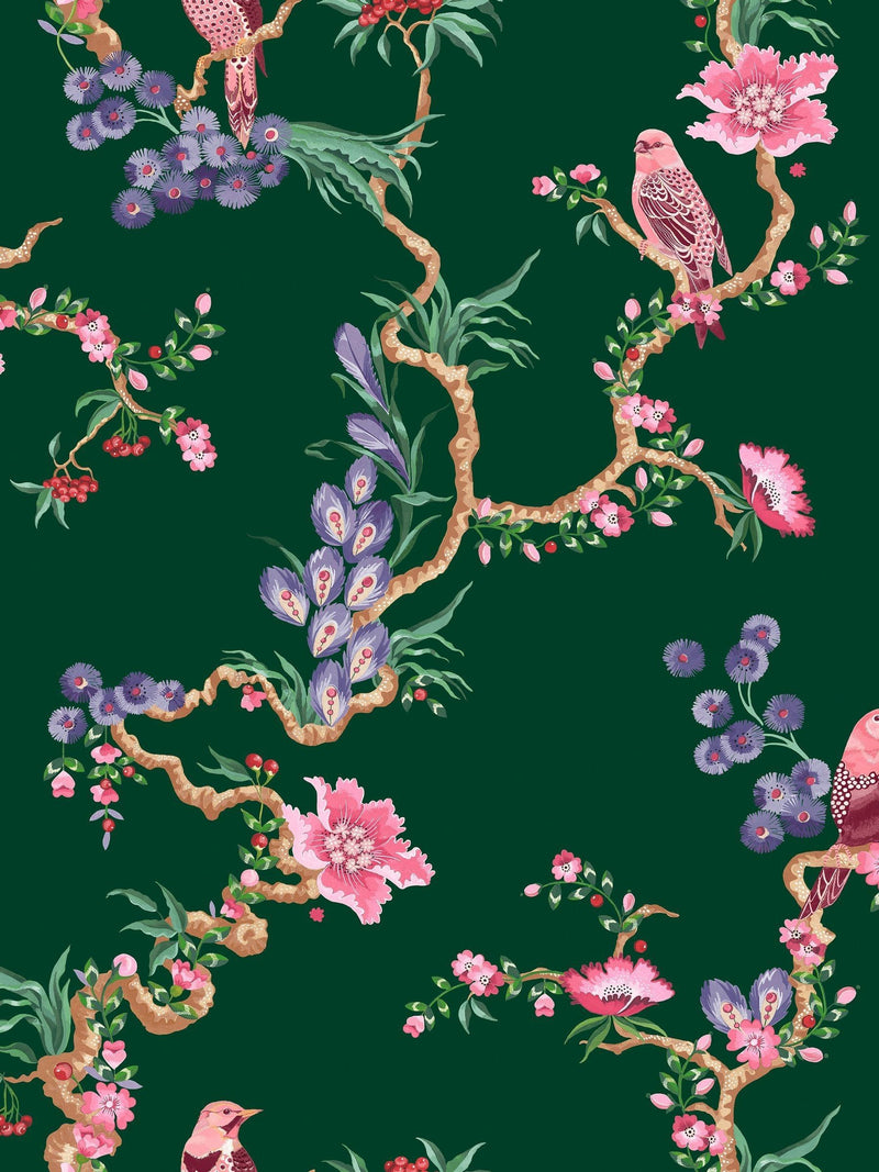 Cath Kidston Green Birds & Berries wallpaper sample A4, imported from the UK