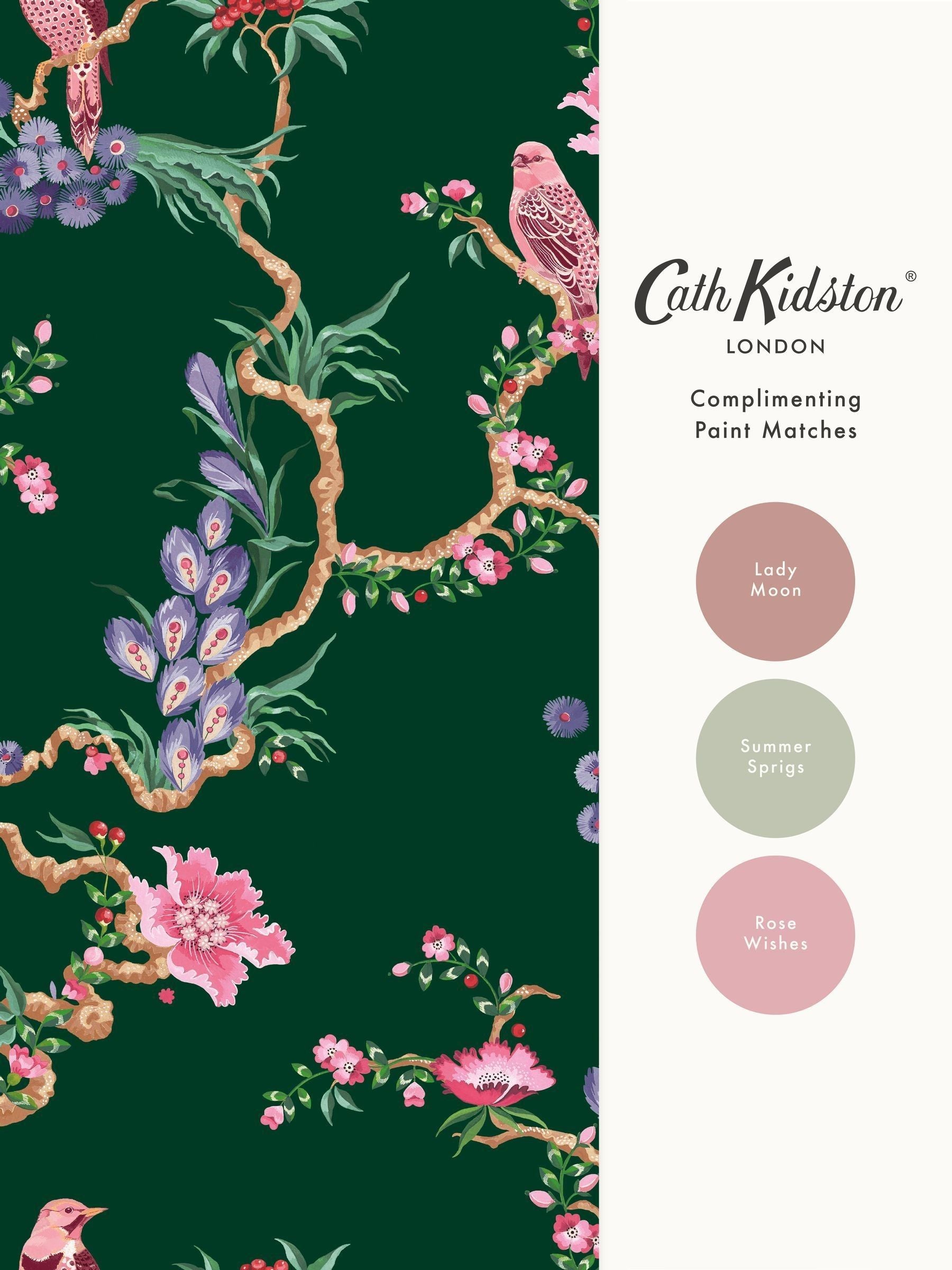 Cath Kidston Green Birds & Berries wallpaper sample A4, imported from the UK