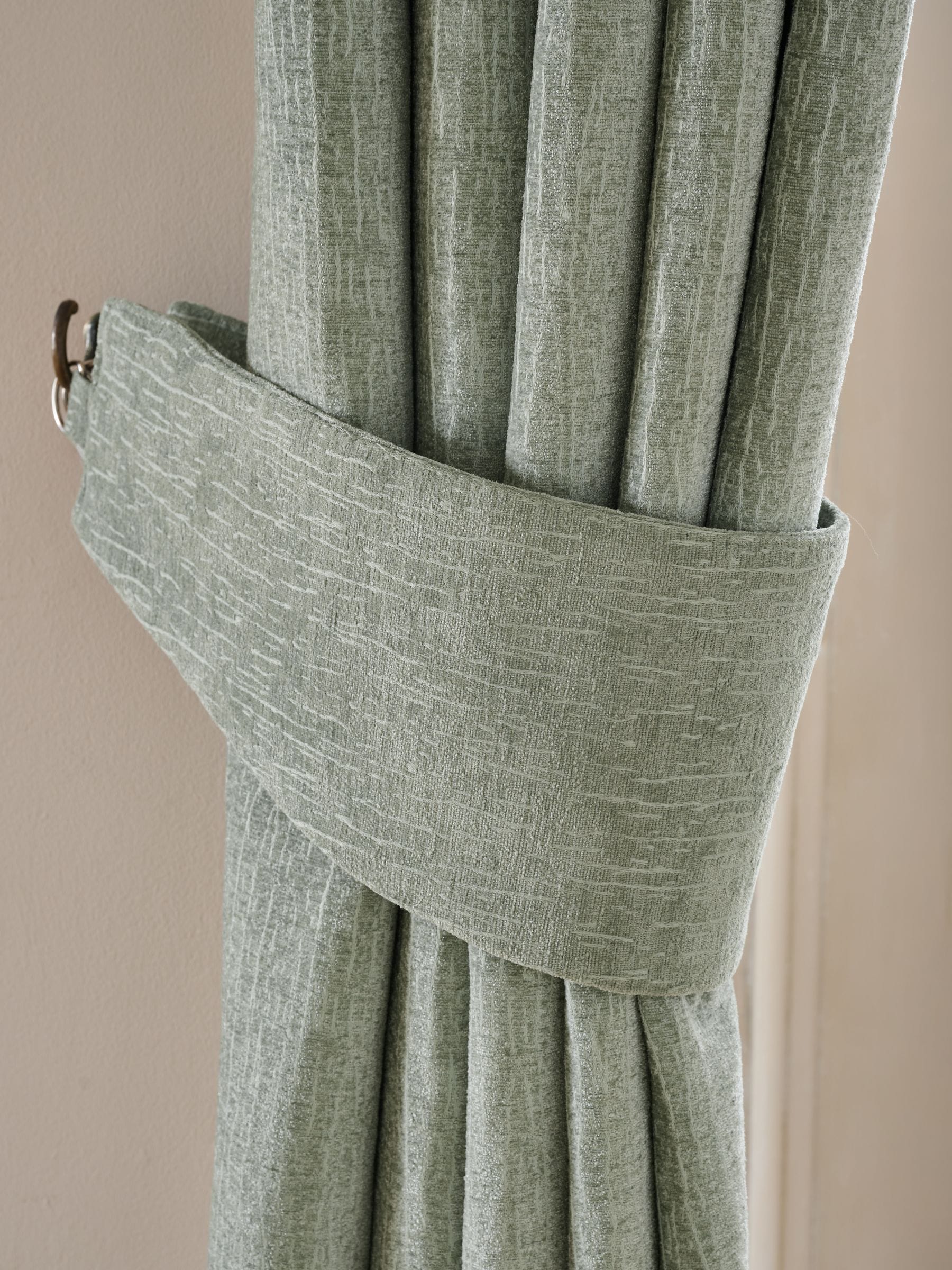 Set of 2 Green Sage Heavyweight Chenille Curtain Tie Backs