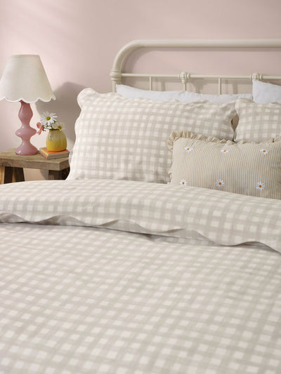 Next Furn Natural Scalloped Edge Gingham Duvet Cover Set- Buy online at McGrocer