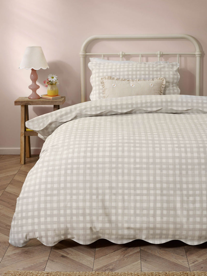 Furn Natural Scalloped Edge Gingham Duvet Cover Set - British product