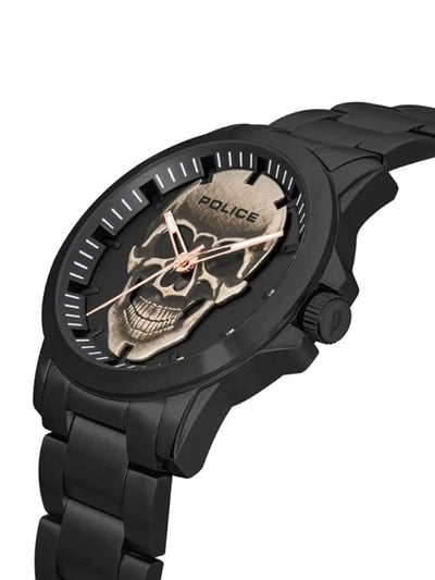 Police Flick Totenkopfzifferblatt Schwarze Uhr