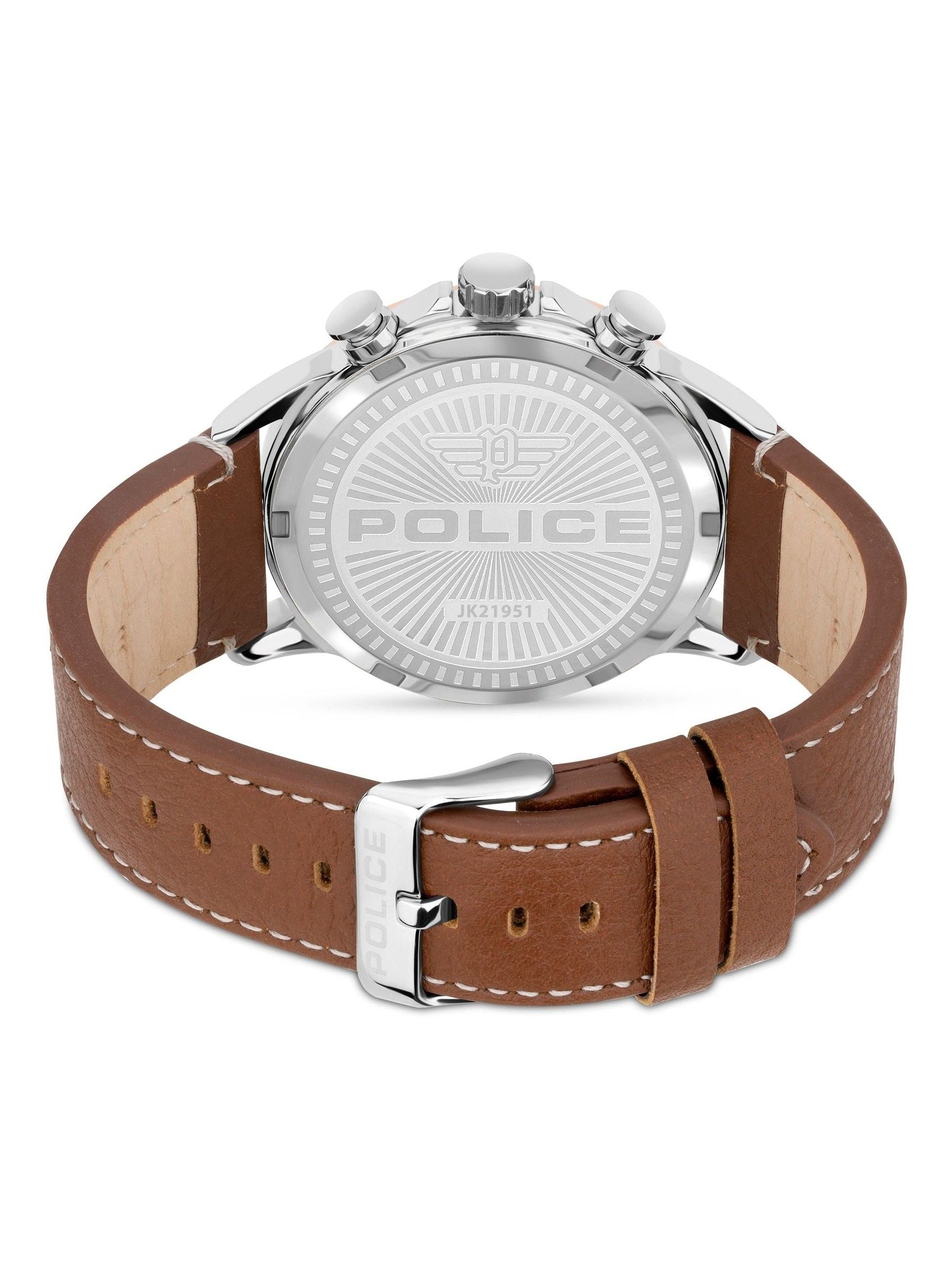Police Kismet multifunction dial brown leather strap watch 47mm, imported from the UK