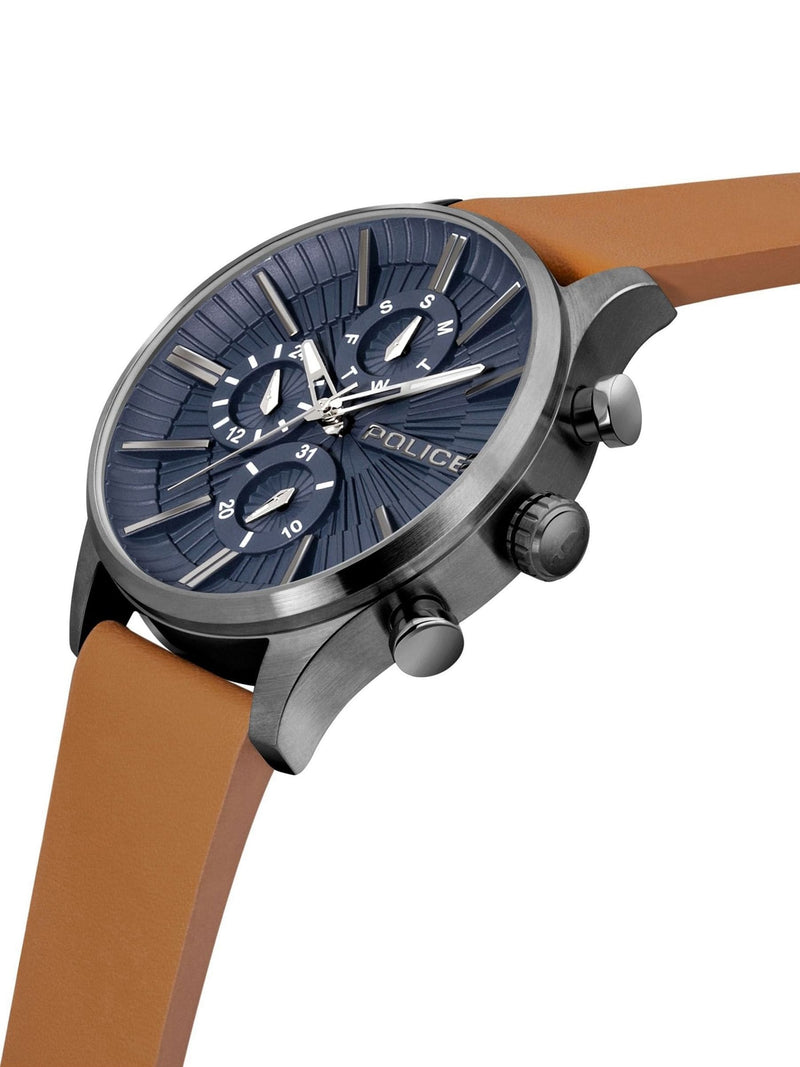 Police Barter Gun Multi Dial Tan Leather Strap Brown Watch