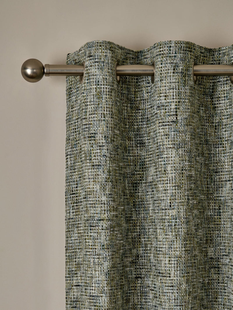 Green Textured Chenille Lined Eyelet Curtains