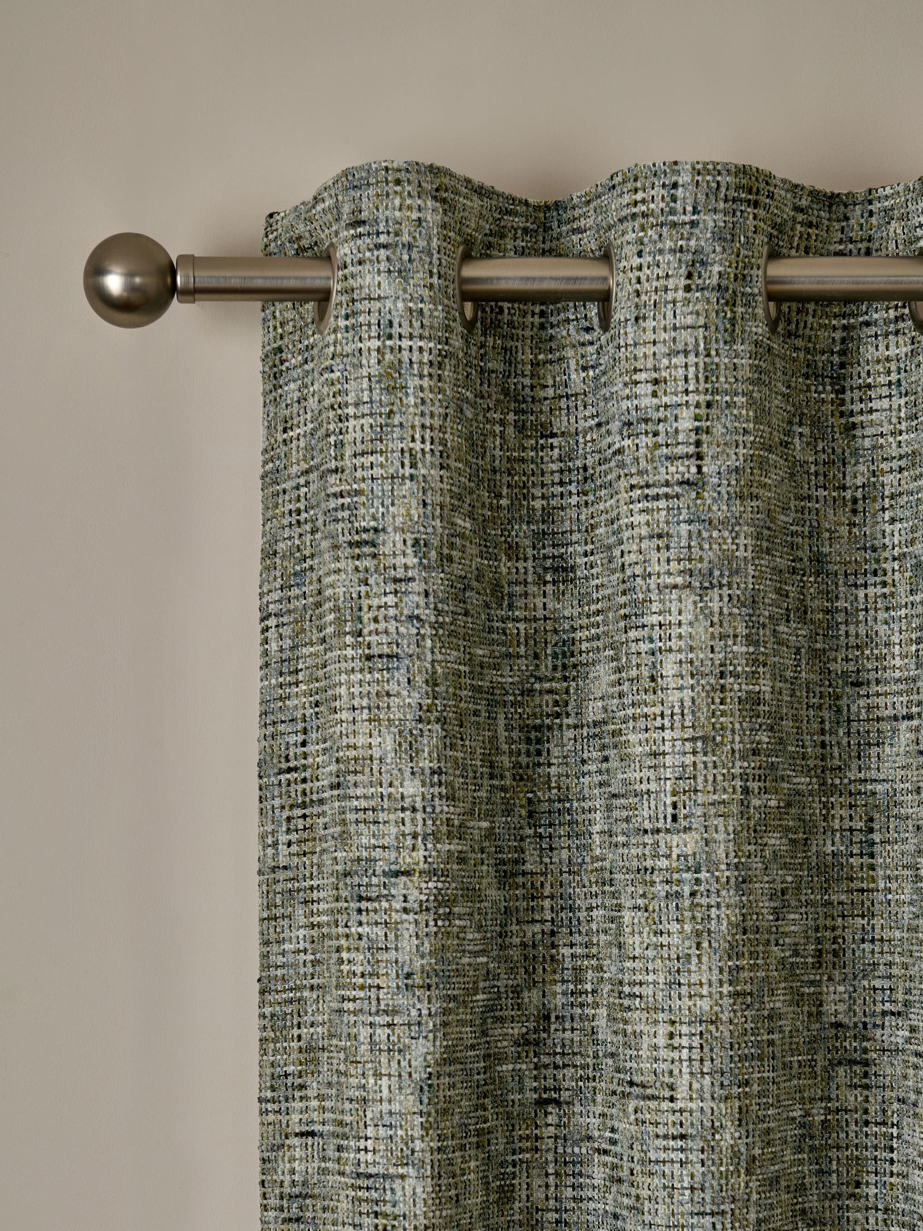 Green Textured Chenille Lined Eyelet Curtains