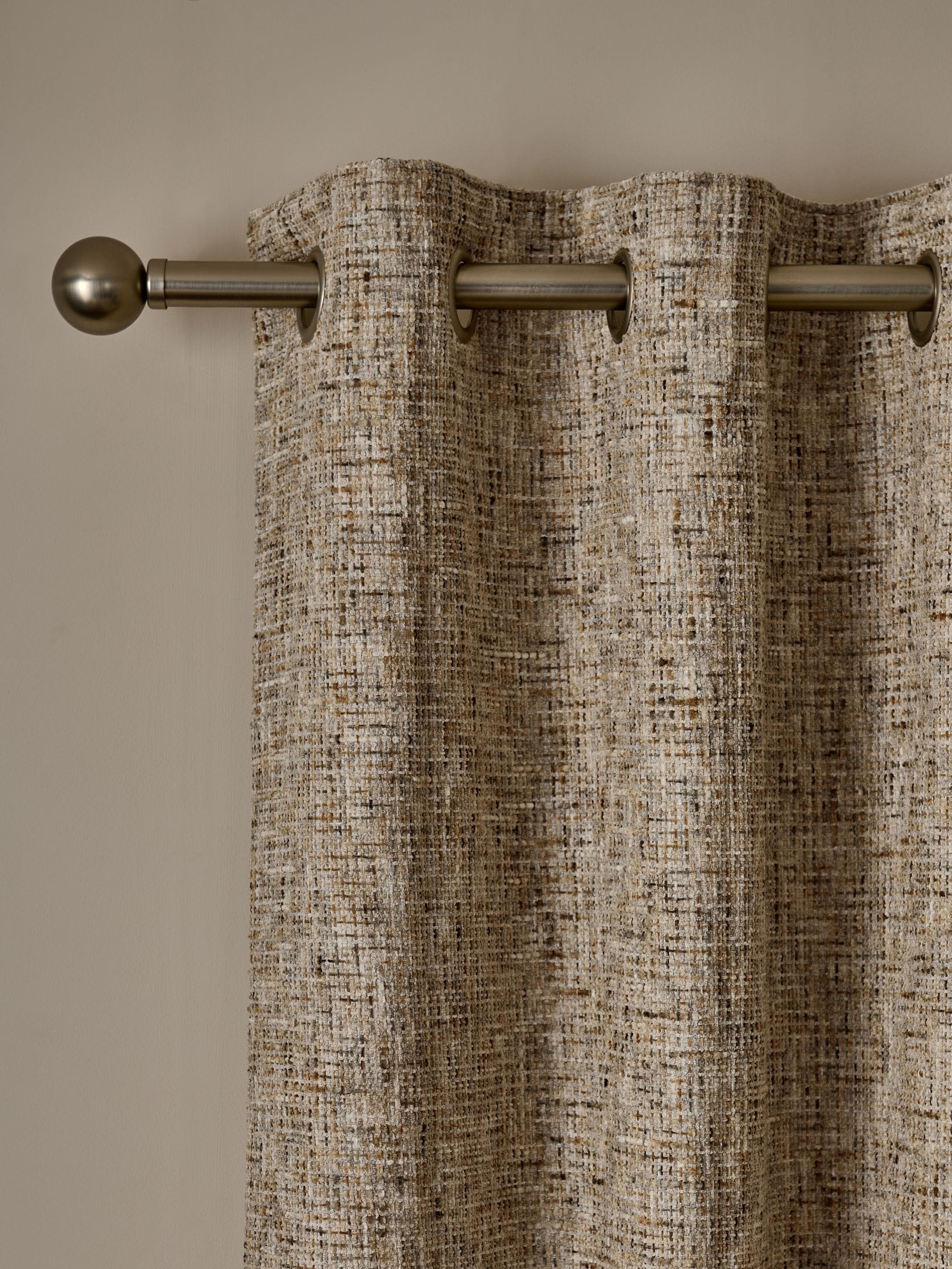 Ochre/Natural Textured Chenille Lined Eyelet Curtains