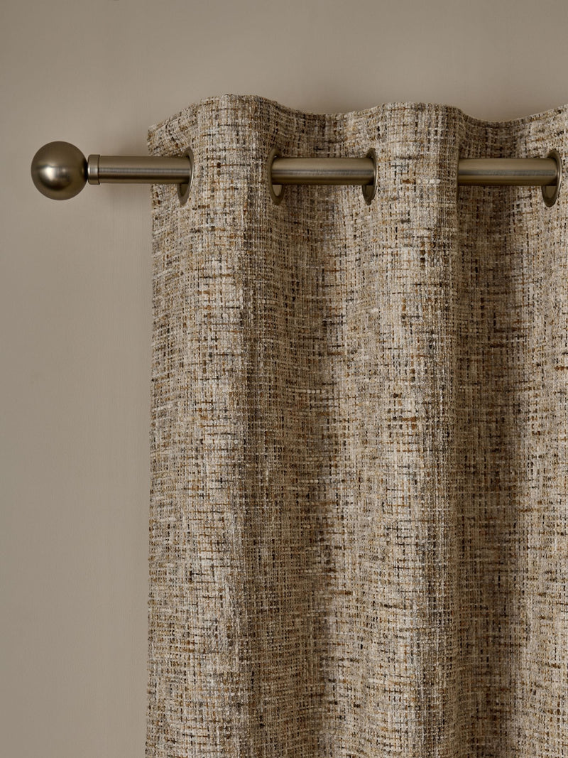 Ochre/Natural Textured Chenille Lined Eyelet Curtains