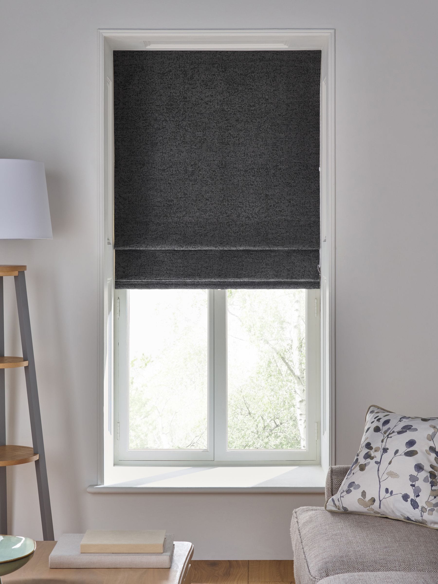 Charcoal Grey Ready Made Blackout Thermal Bouclé Roman Blind