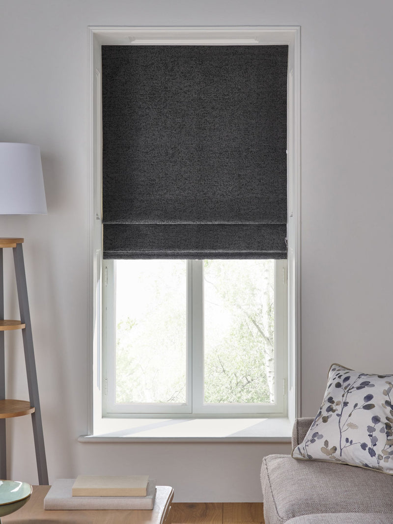 Charcoal Grey Ready Made Blackout Thermal Bouclé Roman Blind