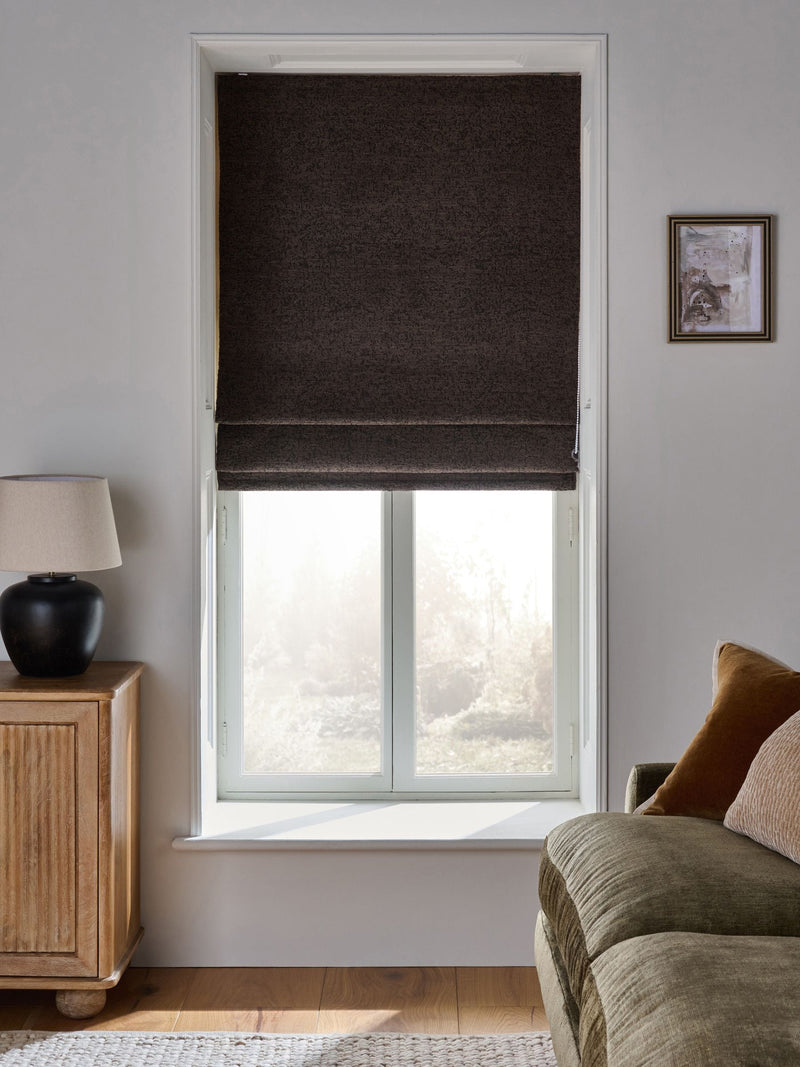 Chocolate Brown Ready Made Blackout Thermal Bouclé Roman Blind