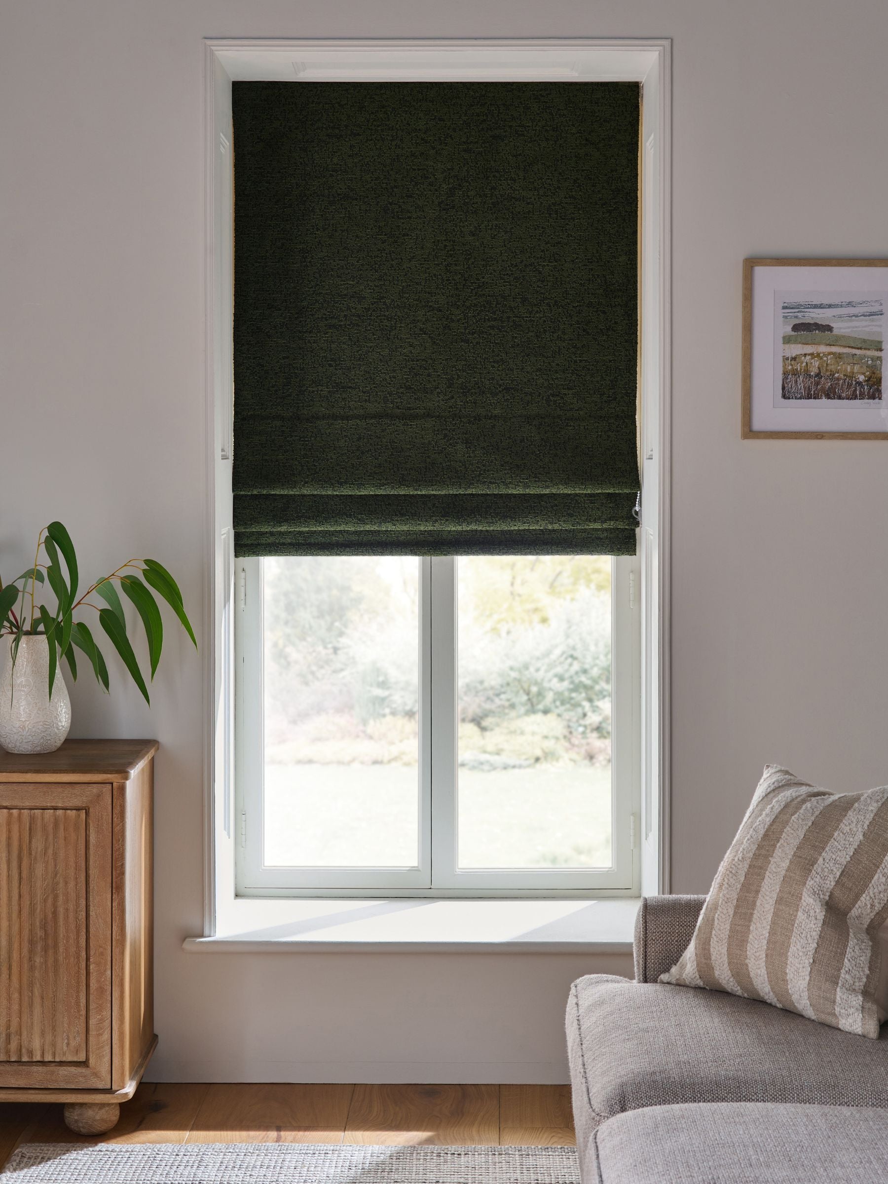 Green Olive Ready Made Blackout Thermal Bouclé Roman Blind