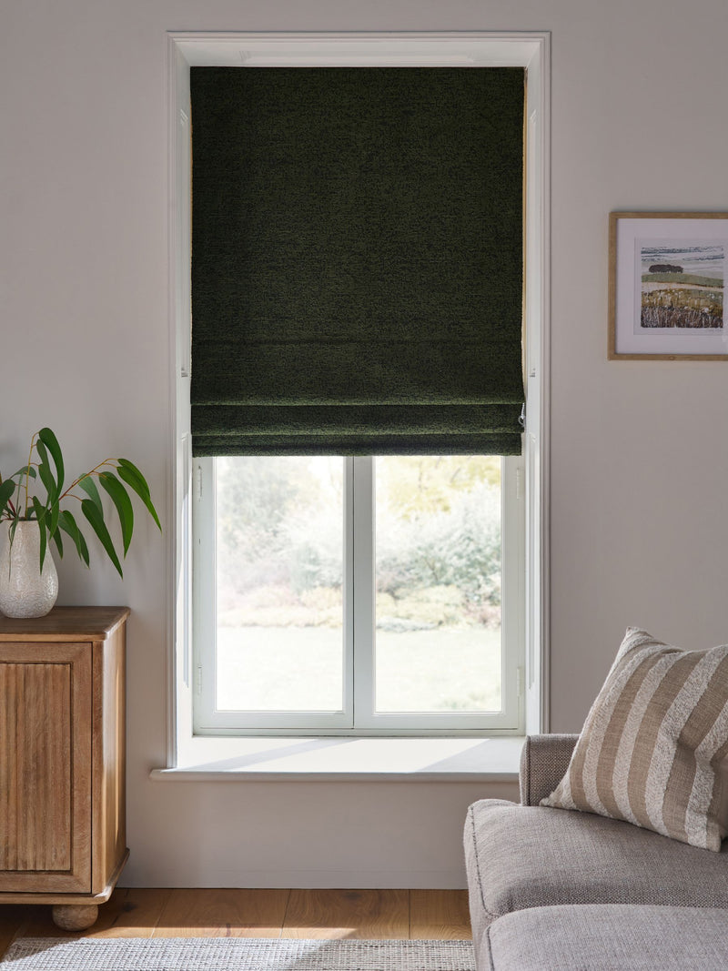 Green Olive Ready Made Blackout Thermal Bouclé Roman Blind
