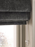 Charcoal grey chenille roman blind with blackout lining - British product