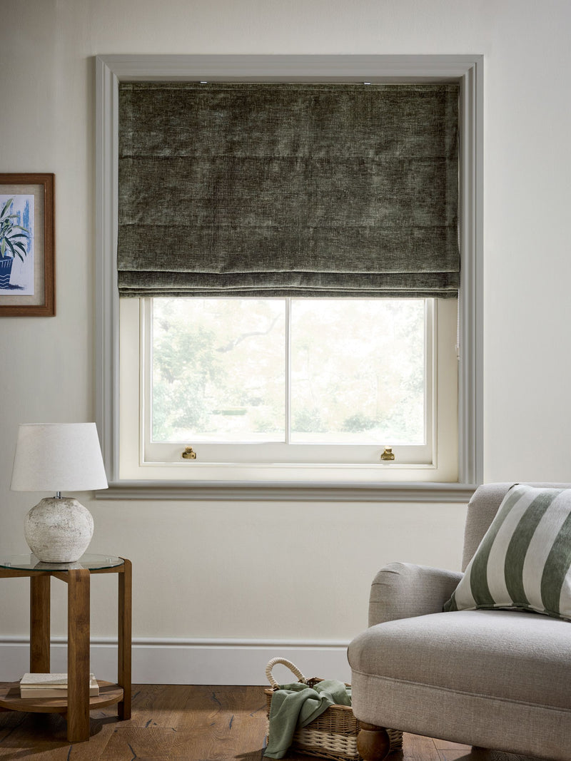 Green Ready Made Blackout/Thermal Plush Chenille Roman Blind
