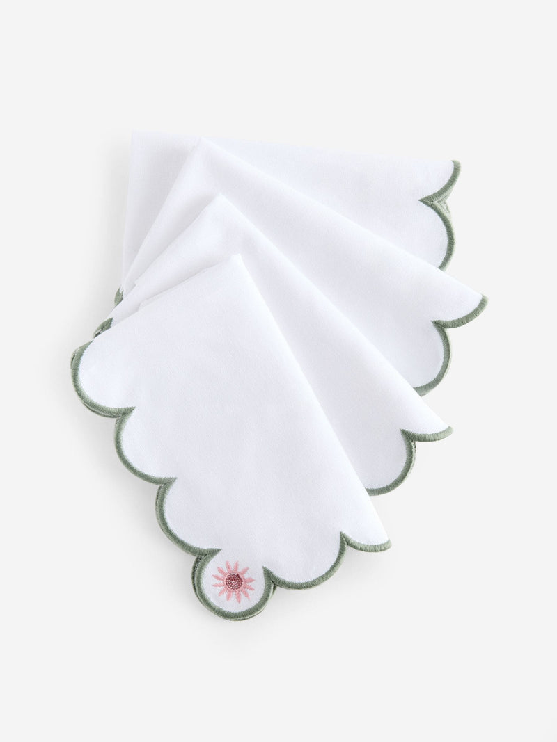 Nina Campbell green floral embroidered napkins set 38cm, UK version