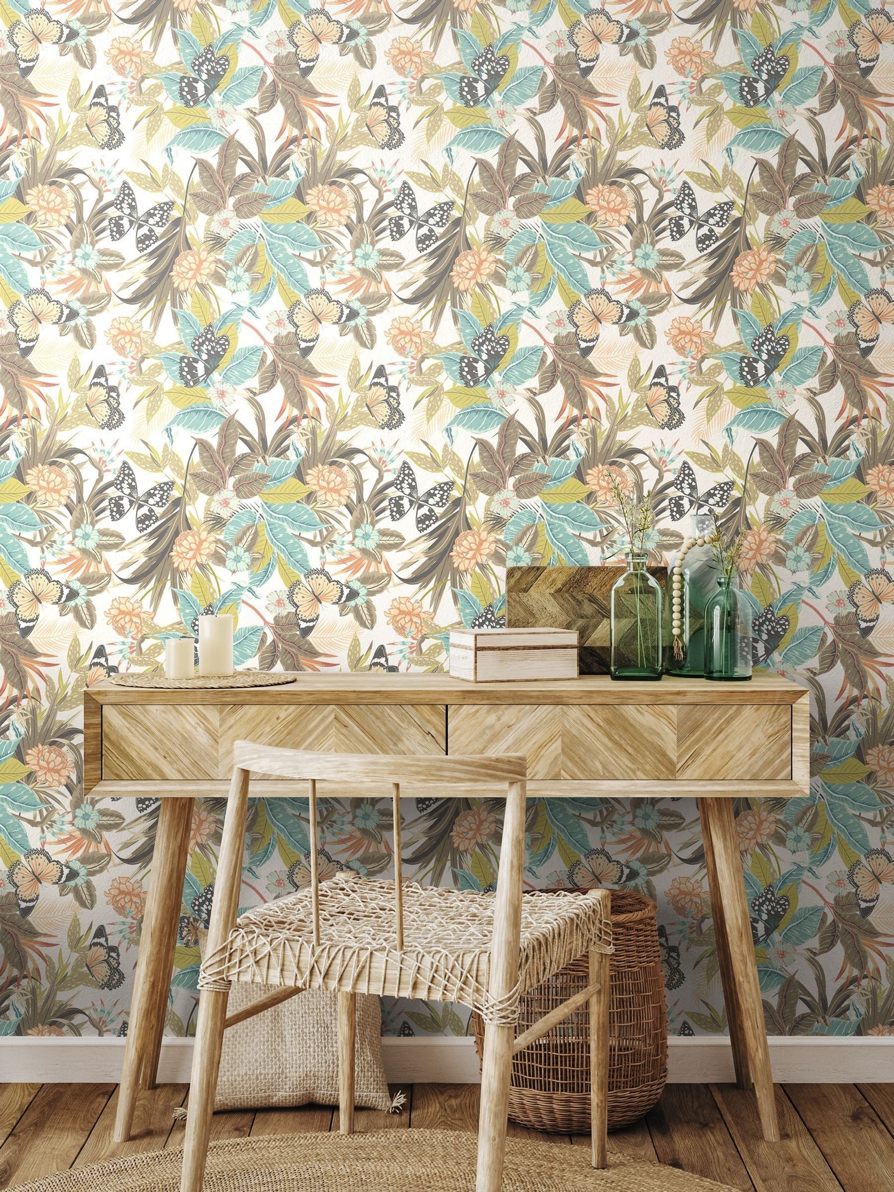 Hoopla Walls Moss and Peach Paradise wallpaper 10m - British product