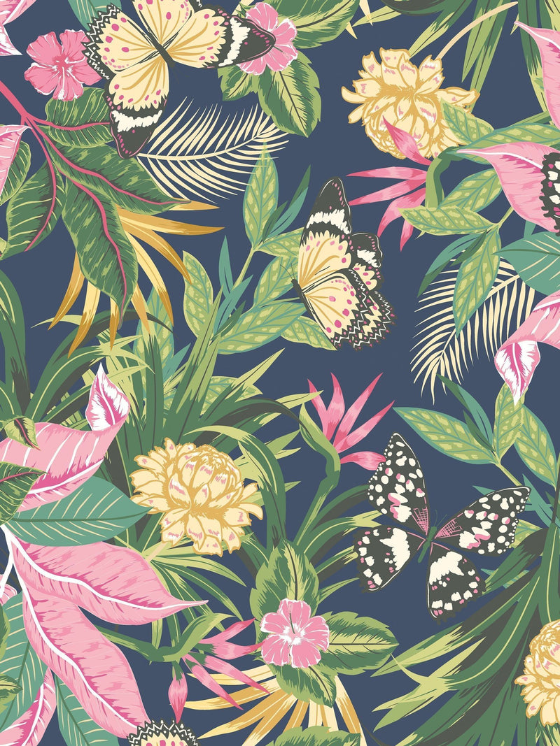 Hoopla Walls Indigo and Pink Paradise wallpaper 10m - British product